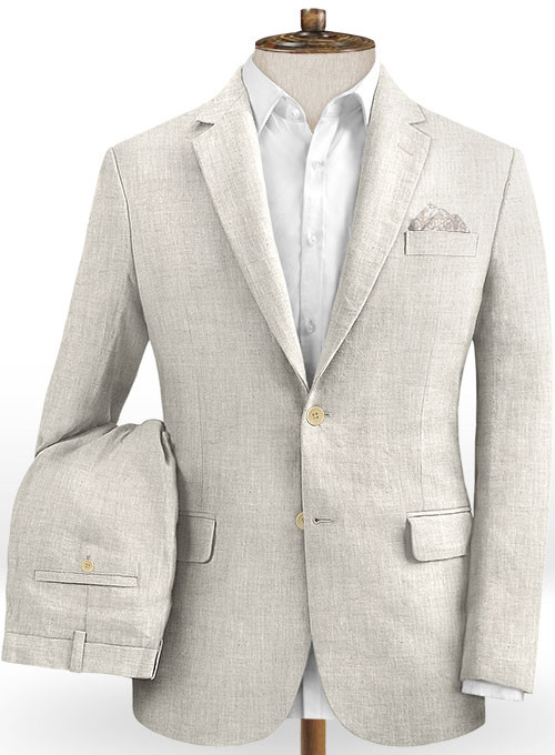 Ivory Beige Beach Linen Suits Men Wedding Suit Summer Marriage Groom Tuxedo 