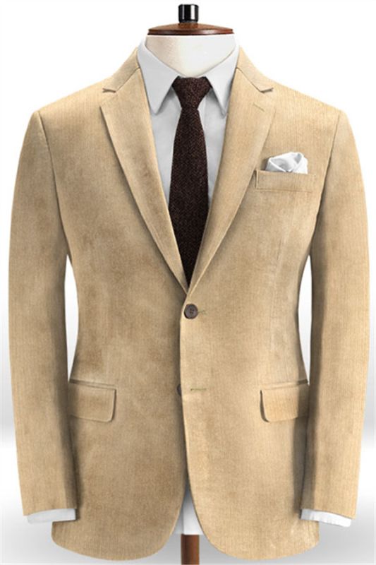 Khaki Corduroy Tuxedo for Men | Two Pieces Striped Men Suits Online