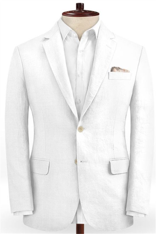 Summer White 2 Piece Linen Men Suit | Cutsom Slim Fit Groom Prom Wedding Suit Set