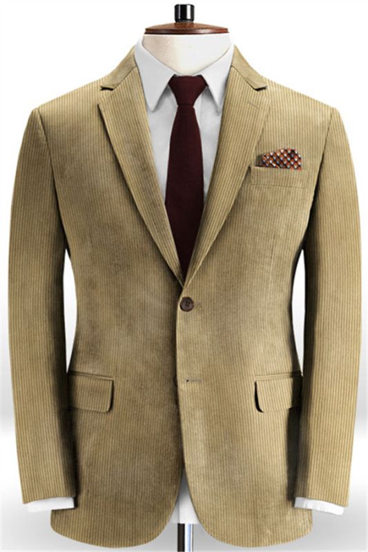 Camel Striped Notched Lapel Tuxedo | Slim Fit Business Men Suits Online