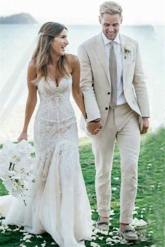 Ivory Summer Beach Linen Wedding Tuxedo for Men | Slim fit Men Suits ...