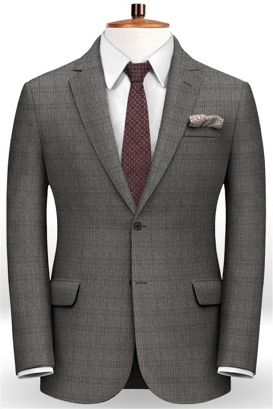 New Fashion Gray Checker Men Suits | Formal Business Man Blazers 2 Piece Groom Tuxedos