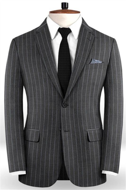 New Smoking Gray Men Suits For Business | Modern Striped Notch Lapel Tuxedo Online