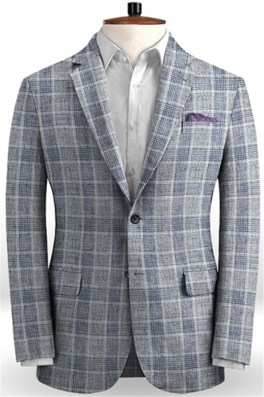 Silver Grey Summer Beach Groom Suits for Men | Two Pieces Plaid Linen Men Tuxedo