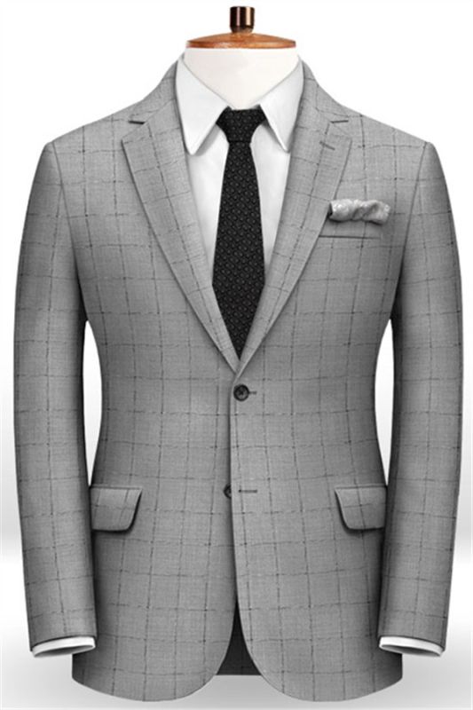 Gray Plaid Men Suits For Two Pieces | Newest Slim Fit Tuxedo