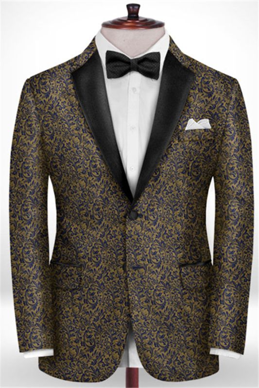 Gold Jacquard Prom Outfits Tuxedo | Two Pieces Notch Lapel Men Suits for Prom