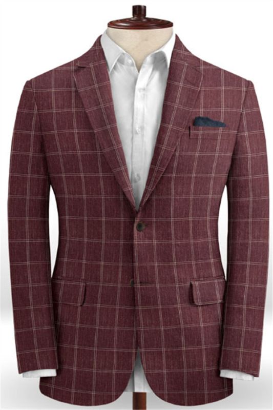 Mens Steelgrey Linen Two Piece Suit | Plaid Texture High Quality Prom Tuxedo