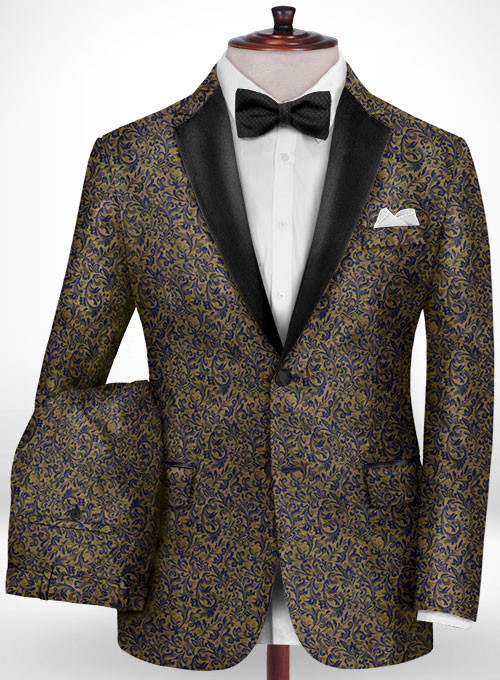Gold Jacquard Prom Outfits Tuxedo Two Pieces Notch Lapel Men