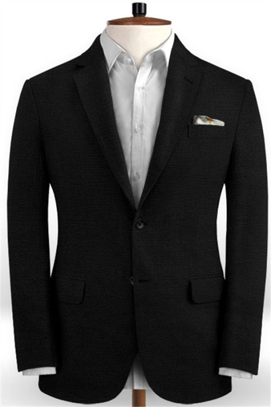 Summer 2 Piece Black Men Linen Suit | Slim Fit Beach Groom Wedding Tuxedo