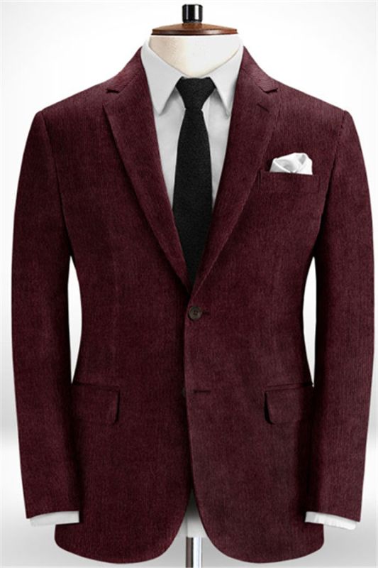 Luca Burgundy Corduroy Striped Prom Men Suits | Allaboutsuit