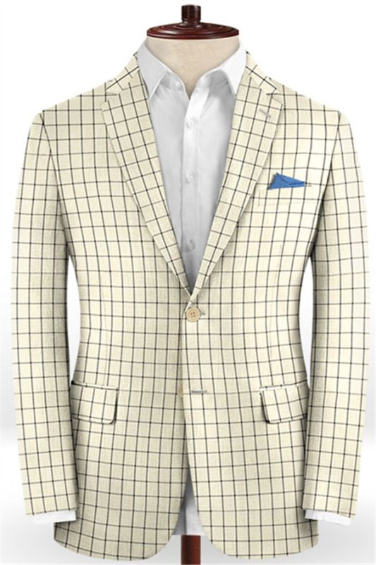 Champagne Plaid Business Men Suits | Slim Fit Prom Outfits Tuxedo