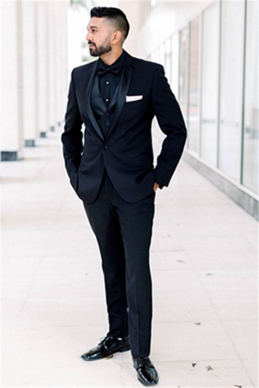 Black Men Suits for Wedding | One Button Groomsmen Suits Shawl Lapel Best Man Blazers