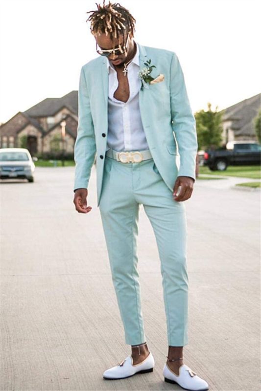 Mint Green Slim Fit Mens Suits Groomsmen Wear | Two Pieces Notched Lapel Formal Prom Suit