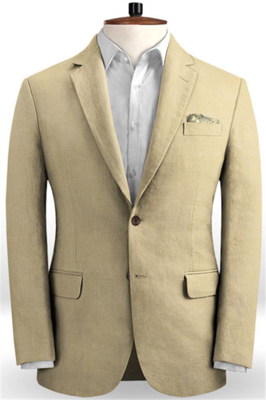 Champagne Two Pieces Prom Suits | Linen Slim Fit Wedding Men Tuxedo Online