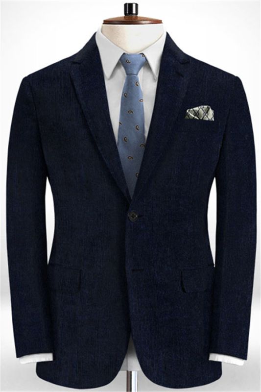 Navy Blue Men Suits Online | Two Pieces Corduroy Business Tuxedo
