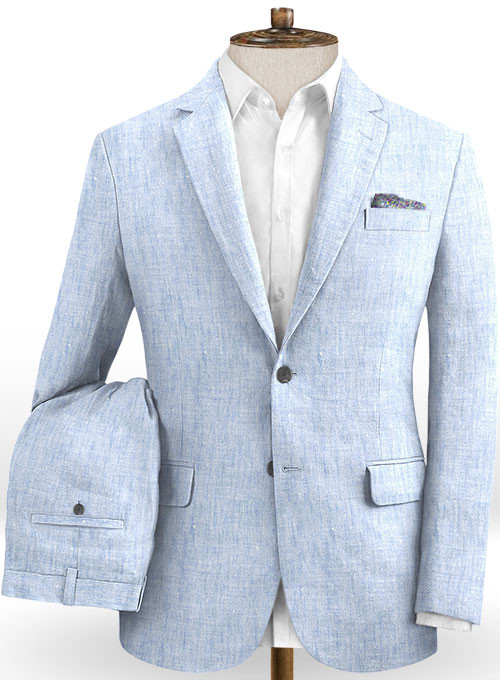 Sky Blue Cotton Linen Summer Wedding Suit Beach Suit Groom