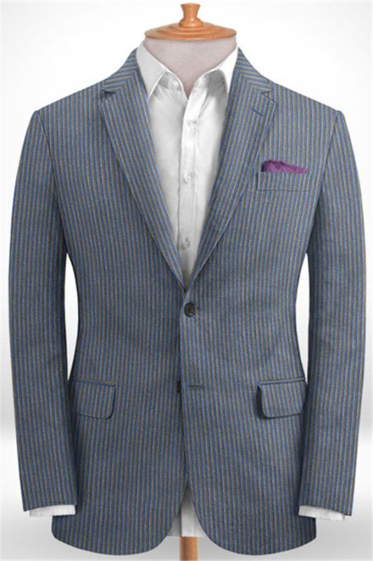 Blue Notched Lapel Men Suits for Sale | Modern Slim Fit Striped Tuxedo