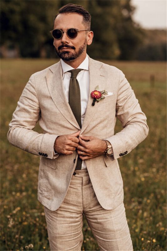 Party Linen Wedding Suit | Casual Summer Beach Groom Slim Fit Suit Tuexedos