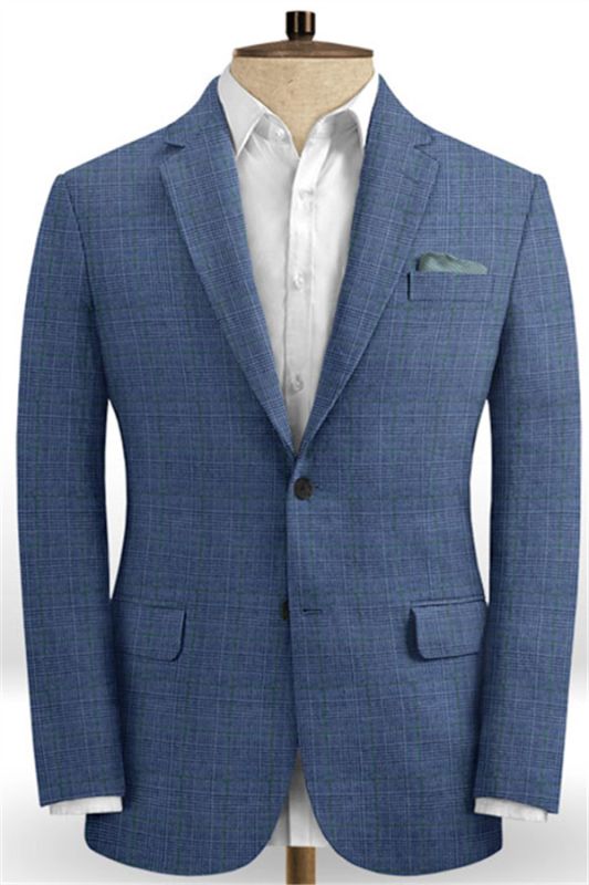 Navy Blue Grid Linen Tuxedo | Summer Business Men Suits