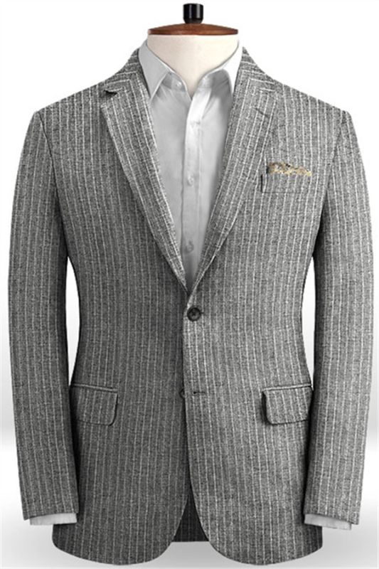 Grey Linen Men Suits Two Pieces Striped Tuxedo Allaboutsuit
