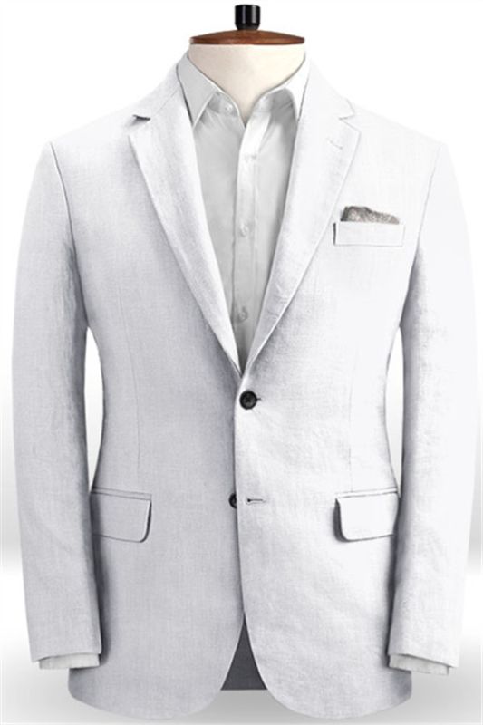 White Linen Beach Wedding Suits with Pants | Fashion Groom Wedding Tuxedos Man Blazers