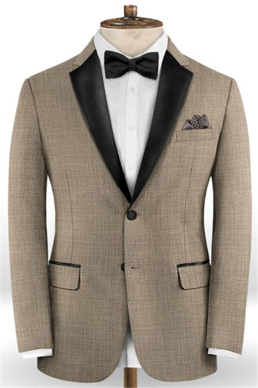 Khaki Slim Fit Men Suits Online | Fashion Black Lapel Tuxedo for Men