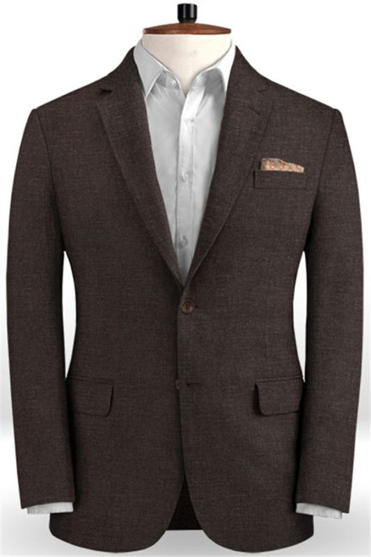 Brown Slim Fit Tuxedo with Notch Lape | Two Pieces Linen Business Men Suits