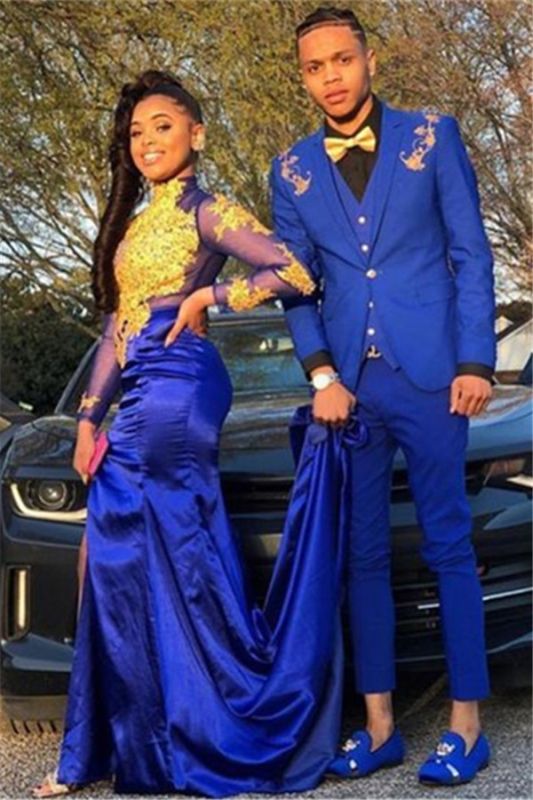 Fashion Royal Blue Three Pieces Appliques Prom Men Suits Online