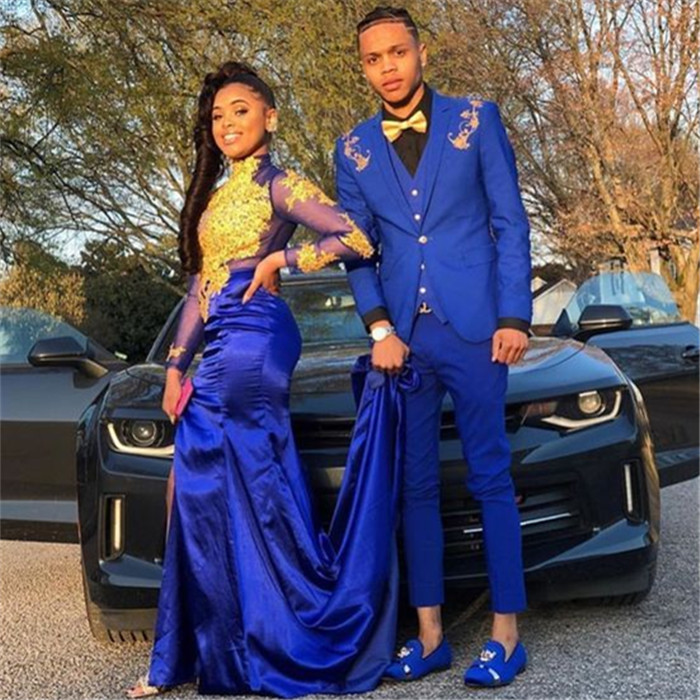 Fashion Royal Blue Three Pieces Appliques Prom Men Suits Online Allaboutsuit