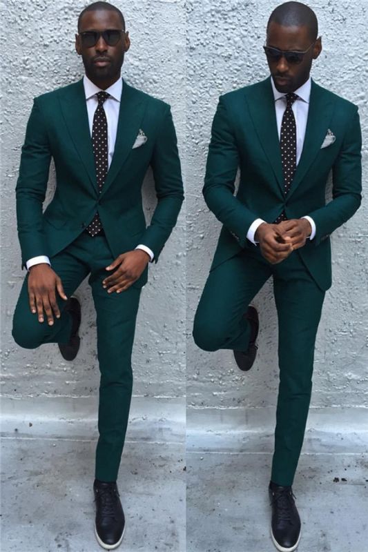 Dark Green Slim Fit Formal Mens Business Suit | New Arrival Peaked Laple Prom Suits