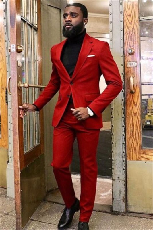 New Arrival Red Two Piece Slim Fit Prom Men Suit