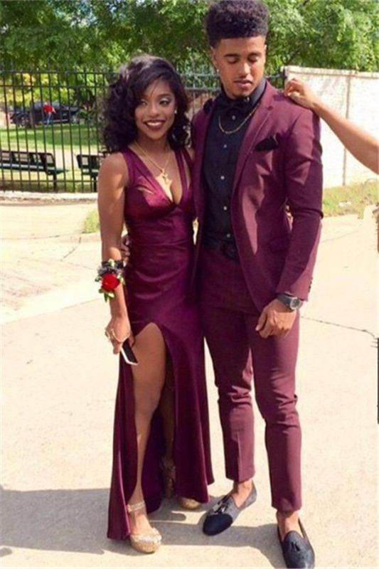 Bespoke Burgundy Two-Piece Slim Fit Prom Men Suits Online