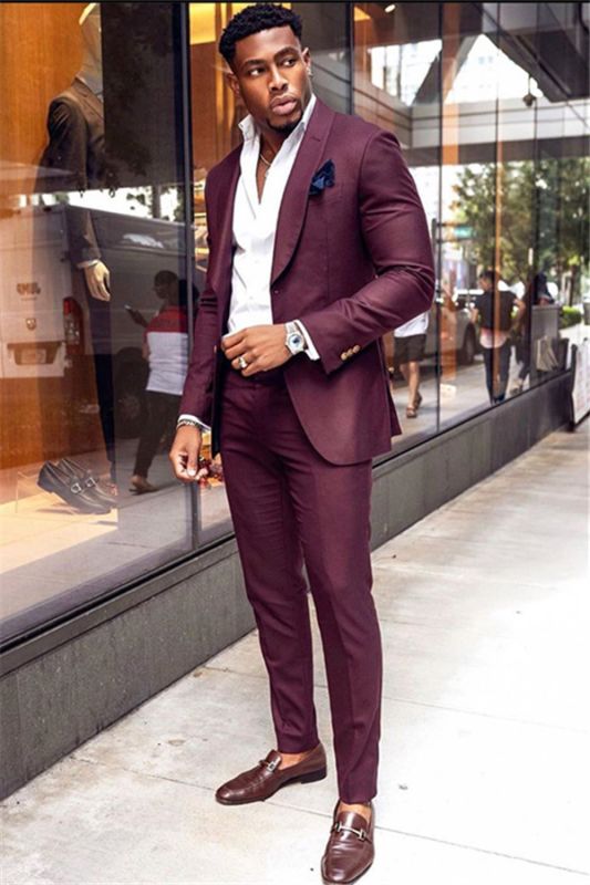 Stylish Burgundy Two-Pieces Men Suits | Shawl Lapel Bespoke Prom Outfit