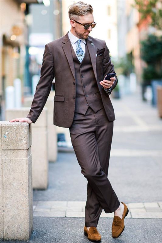 Handsome Brown Bespoke Mens Suits | Two Buttons Formal Business Suits