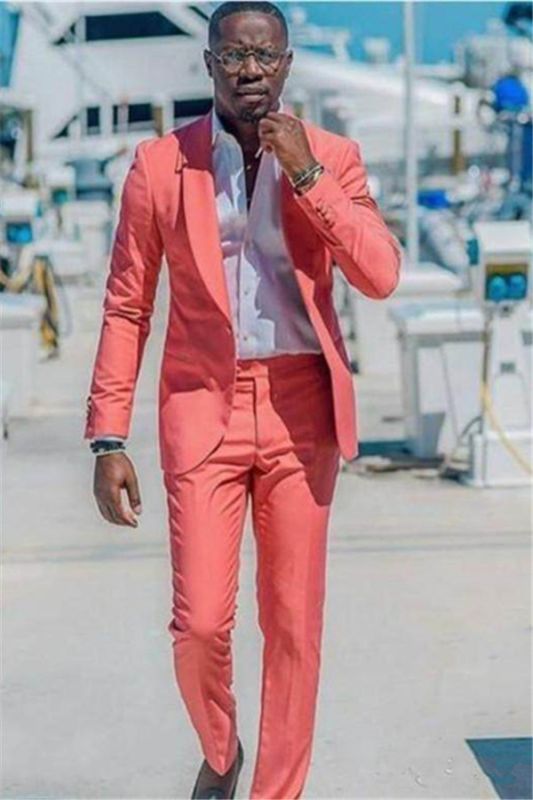 Fashion Peach Shawl Lapel Two-Piece Slim Fit Bespoke Mens Prom Outfits