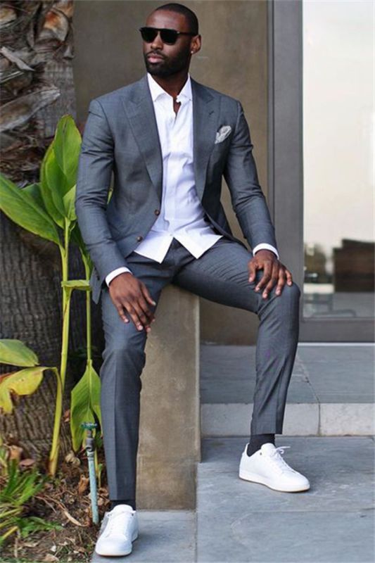Caleb Dark Gray Peaked Lapel Slim Fit Stylish Formal Business Men Suit