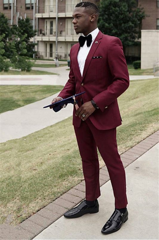 Burgundy Men Slim Fit Suit Groom Tuxedo Wedding Prom Formal Business Suit  Custom