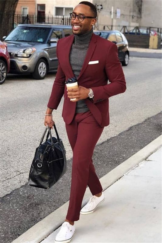 Burgundy One Button Men's Suit | Slim Fit Formal Business Suit ...