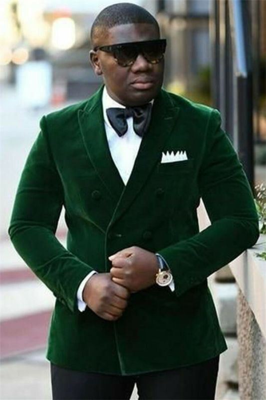 Dark Green Velvet Men's Suit | Double Breasted Peaked Lapel Prom Outfits for Men