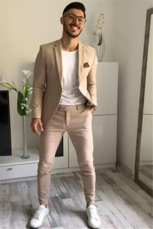 Khaki One Button Bespoke Two Piece Prom Party Men Suit Online