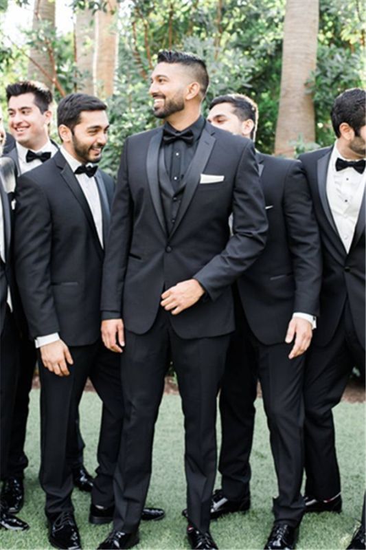 Adrian One Button Black Slim Fit Wedding Groomsmen Suit Online