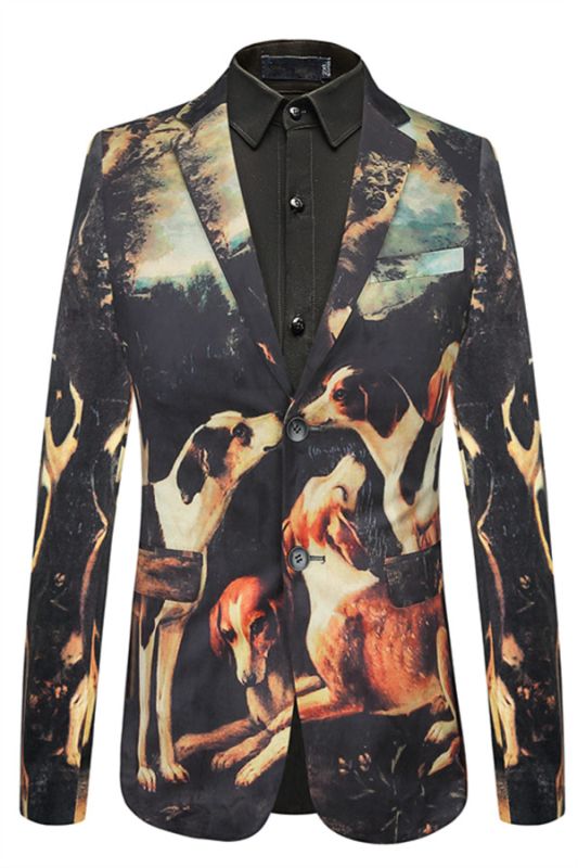 Lovely Dog Printed Pleuche Best Fitted Blazer Jacket for Men In Stock