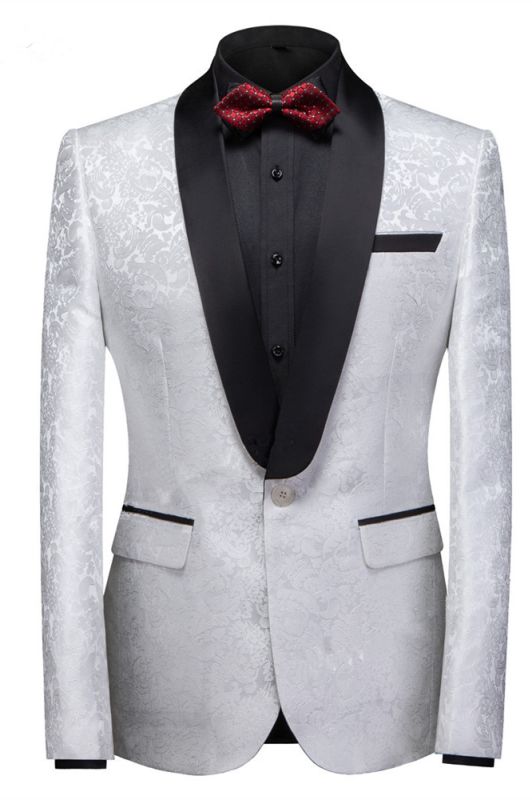 Victor White Jacquard One Buttons Wedding Men Suits