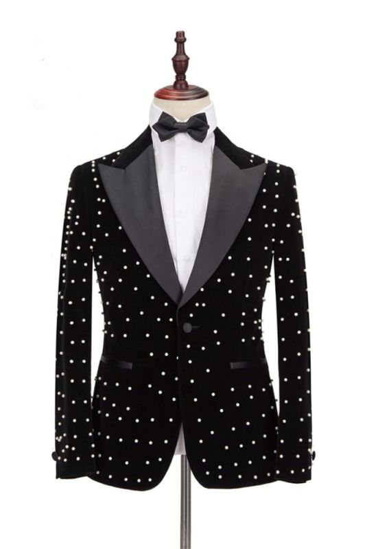 Omar Glamorous Black Peaked Lapel Men Suits for Prom | Allaboutsuit