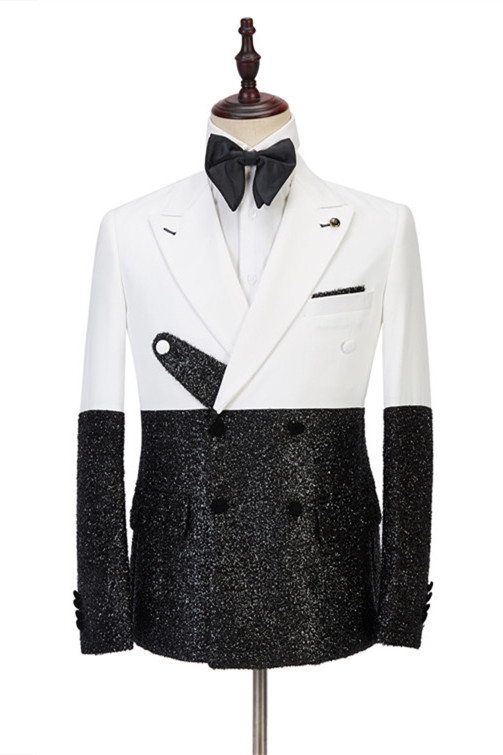 Kenneth White and Sparkle Double Breasted Fashion Slim Fit Prom Men Suits Online