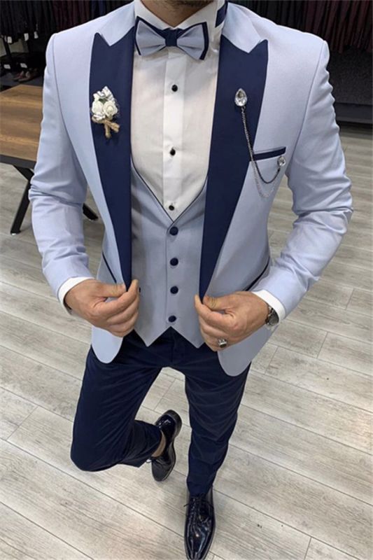 Jesus Sky Blue Peaked Lapel Slim Fit Peaked Lapel Men Suits