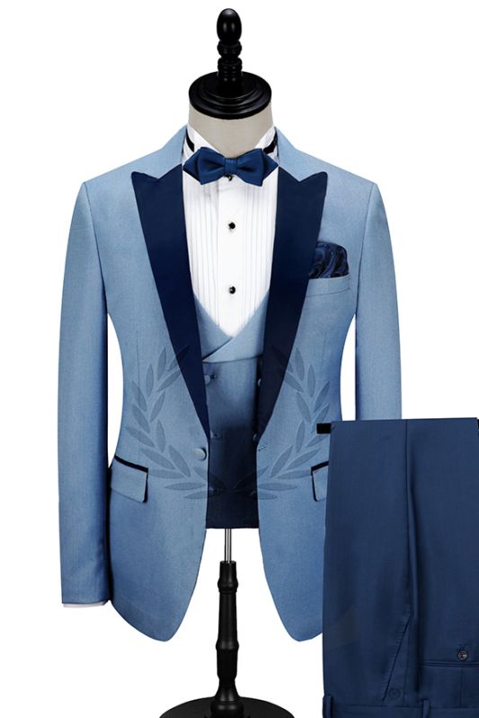 Dark Navy Peak Lapel Men's Prom Suits | Stylish Blue Wedding Tuxedos