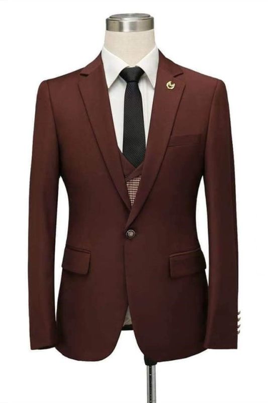 Javier Burgundy Notched Lapel Fitted Men Suits for Prom