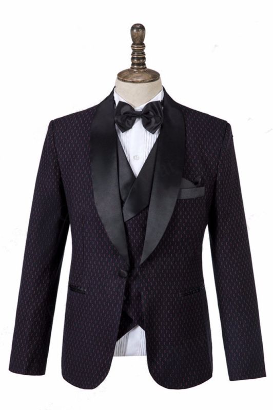 Riley Black Shawl Lapel Three-Piece Wedding Tuxedo for Men