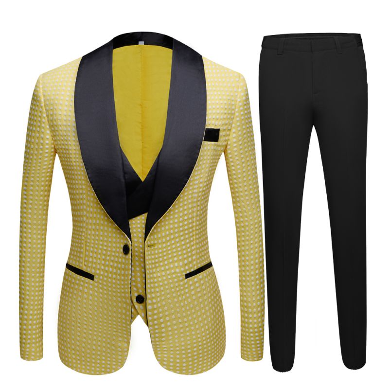 Travis Yellow Dot Shawl Lapel Wedding Groom Suits for Sale | Allaboutsuit